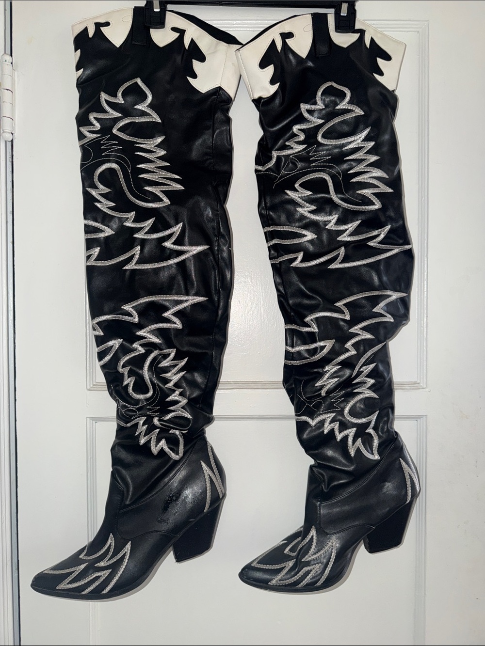 Cape Robbin Black and White Over-the-Knee Western Boots - Women